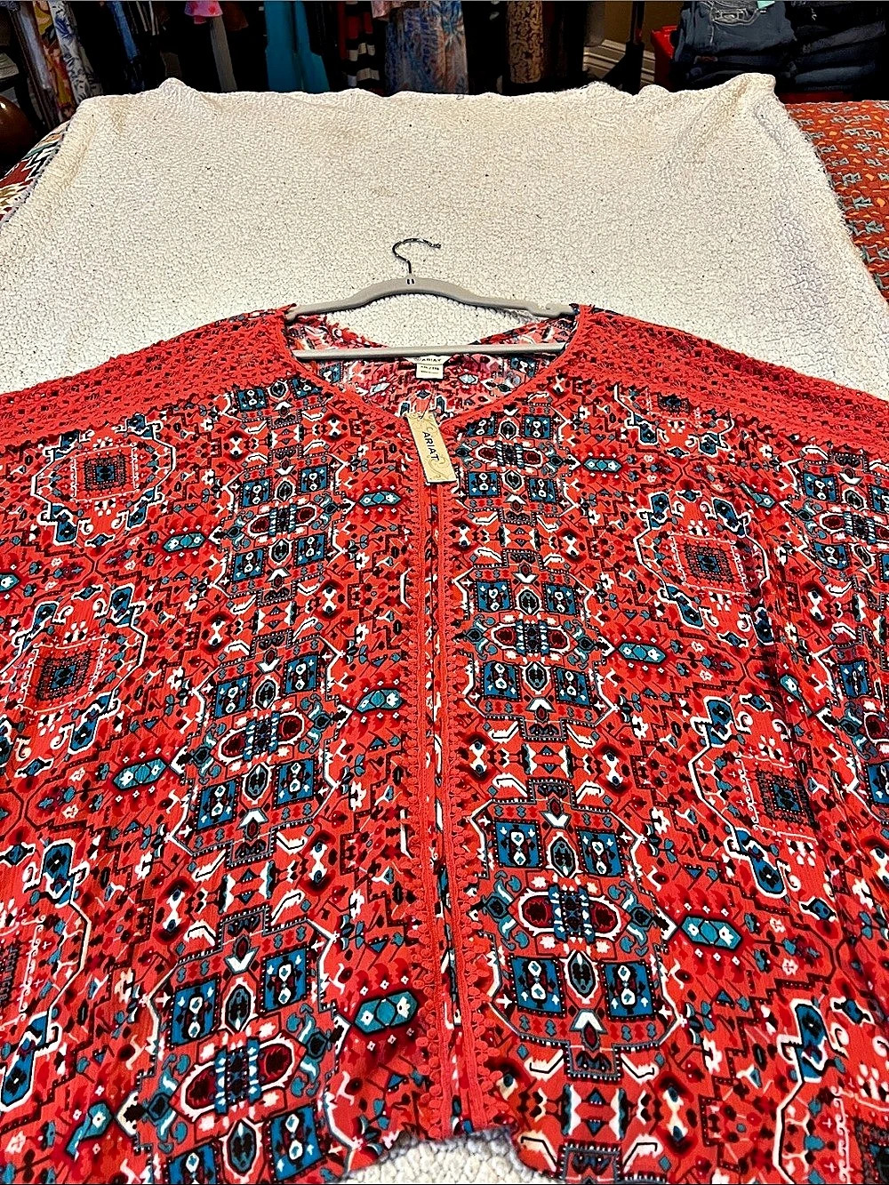 Ariat Women's Geometric Zip Blouse Red XXL NWT